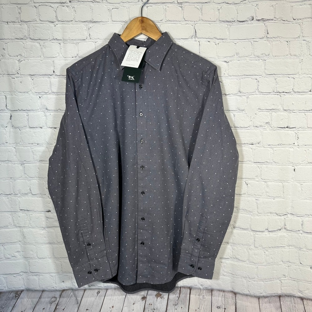 Rodd & Gunn Bulwer LS SF Shirt Steel Grey Polka Dot Albini Italian Cotton Mens S
